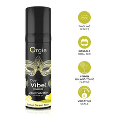 VIBRADOR LÍQUIDO COM SABOR A GIN TÓNICO DE LIMÃO DUAL VIBE 15ML ORGIE