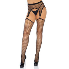 LEG AVENUE - INDUSTRIAL FISHNET STOCKINGS WITH ATTACHED O RING GARTER BELT ONE SIZE FITS ALL
