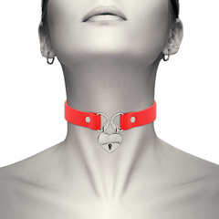 COQUETTE CHIC DESIRE - RED VEGAN LEATHER NECKLACE WITH KEY HEART ACCESSORY