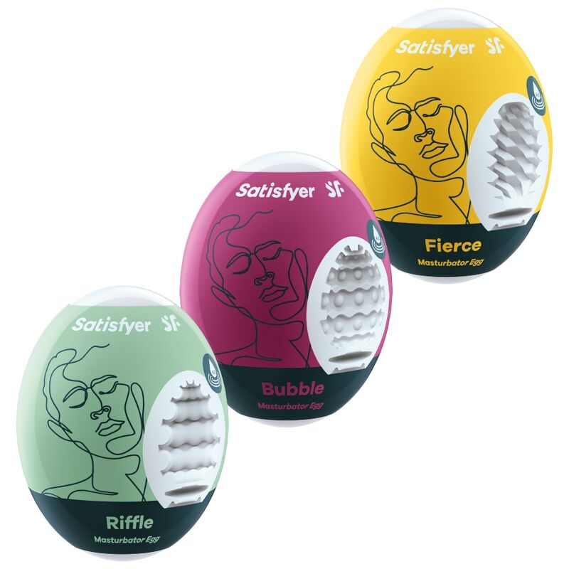 SATISFYER - 3 MASTURBATING EGGS RIFFLE, BUBBLE &amp; FIERCE