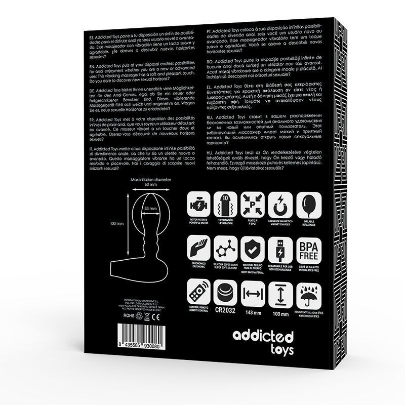 ADDICTED TOYS - INFLATABLE REMOTE CONTROL PLUG - 10 VIBRATION MODES