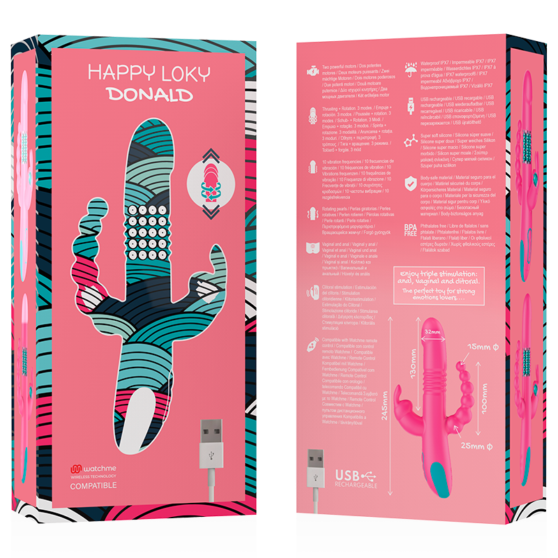 HAPPY LOKY - DONALD TRIPLE STIMULATION: ANAL WATCH, CLITORAL GE SPOT COMPATIBLE WITH WIRELESS TECHNOLOGY