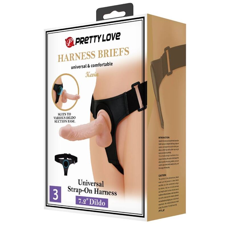 PRETTY LOVE - HAIRBREAKERS UNIVERSAL HARNESS WITH KEVIN DILDO 19 CM NATURAL