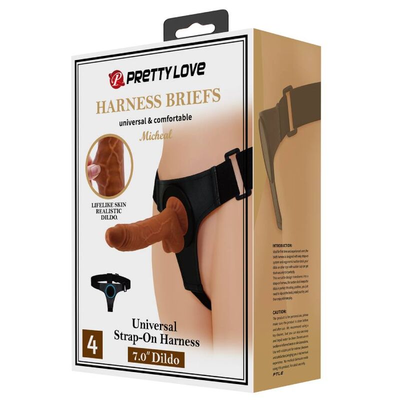 PRETTY LOVE - UNIVERSAL HARNESS WITH MICHEAL DILDO 20 CM BLACK