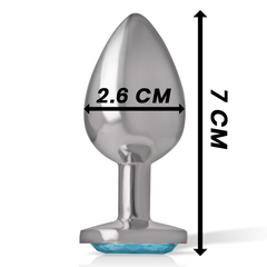 INTENSE - ALUMINUM METAL BUTT PLUG WITH BLUE CRYSTAL SIZE S