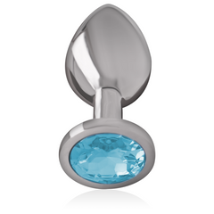 INTENSE - ALUMINUM METAL BUTT PLUG WITH BLUE CRYSTAL SIZE L