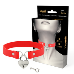 COQUETTE CHIC DESIRE - RED VEGAN LEATHER NECKLACE WITH KEY HEART ACCESSORY