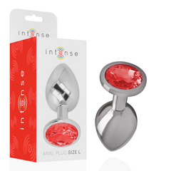 INTENSE - ALUMINUM METAL BUTT PLUG WITH RED CRYSTAL SIZE L