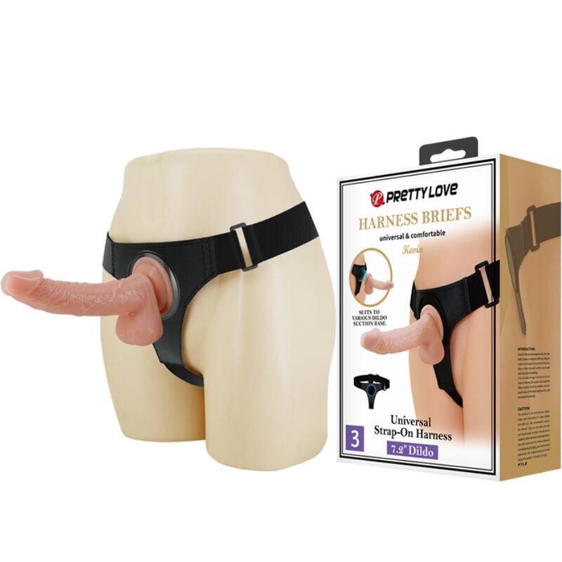 PRETTY LOVE - HAIRBREAKERS UNIVERSAL HARNESS WITH KEVIN DILDO 19 CM NATURAL