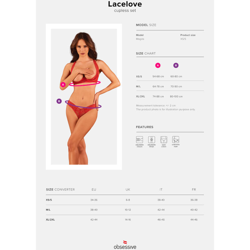 OBSESSIVE - LACELOVE TWO PIECE CUPLESS SET RED XS/S