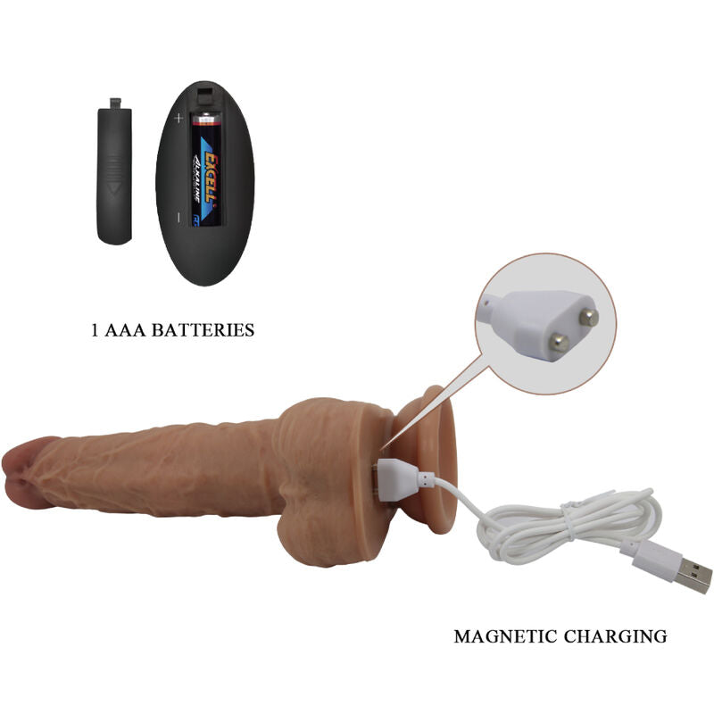 PRETTY LOVE - JONATHAN SILICONE DILDO 3 VIBRATIONS + 3 INSERT SIZES REMOTE CONTROL 21 CM