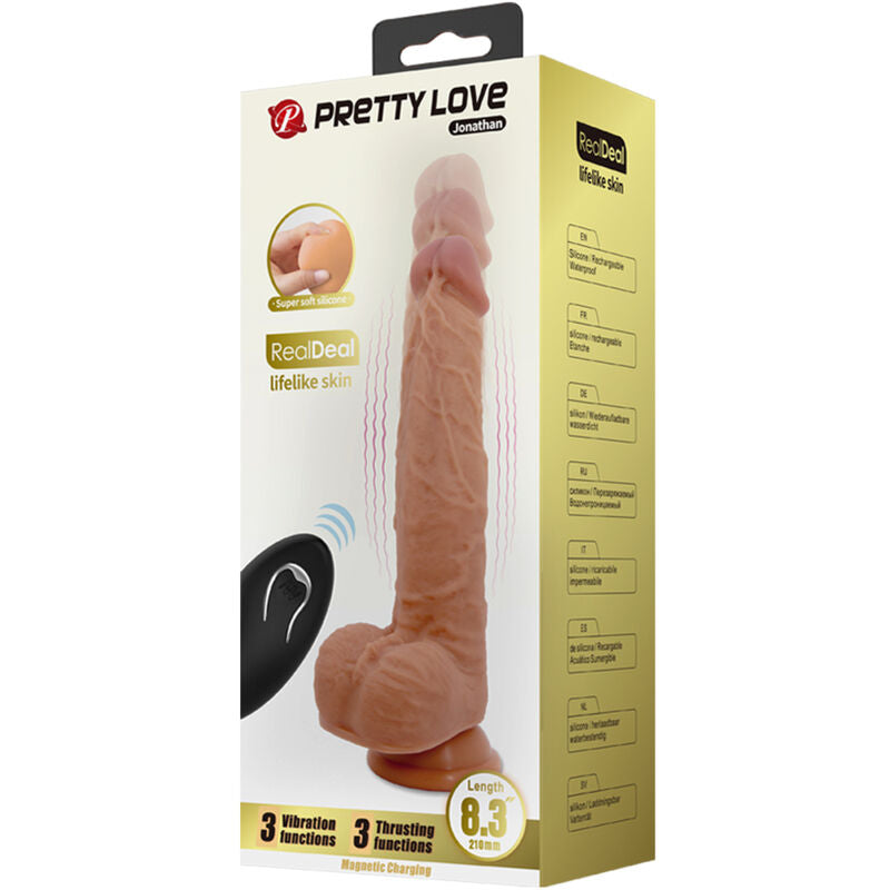 PRETTY LOVE - JONATHAN SILICONE DILDO 3 VIBRATIONS + 3 INSERT SIZES REMOTE CONTROL 21 CM