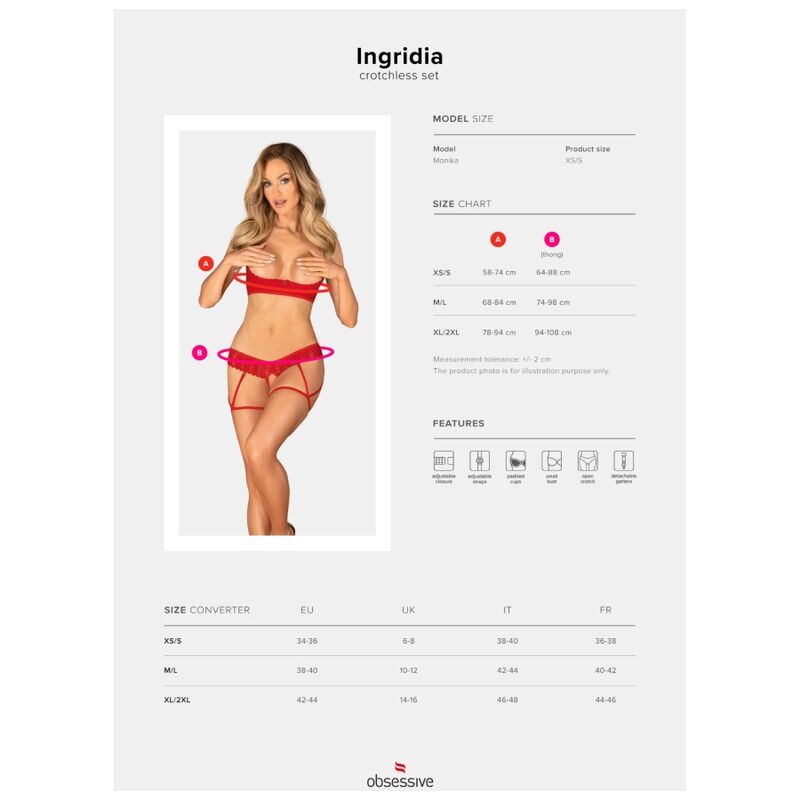 OBSESSIVE - RED INGRIDIA TWO-PIECE CROTCHLESS SET XL/XXL