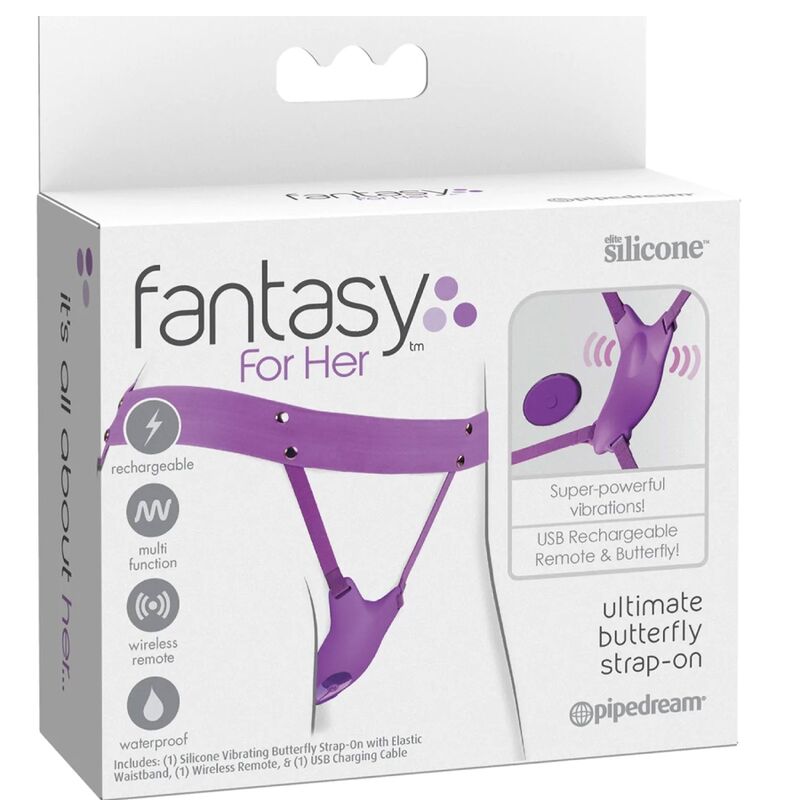 FANTASY FOR HER - VIBRATING BUTTERFLY HARNESS, RECHARGEABLE REMOTE CONTROL AND VIOLET