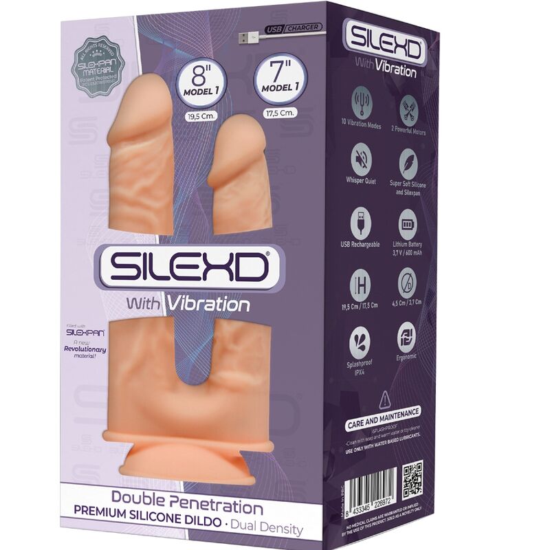 SILEXD - MODEL 1 REALISTIC PENIS VIBRATOR DOUBLE PENETRATION PREMIUM SILEXPAN SILICONE 17.5 / 19.5 CM