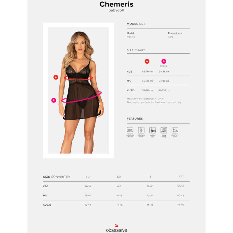OBSESSIVE - CHEMERIS BADYDOLL &amp; THONG XS/S SET
