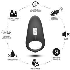 ARMONY - ANEL VIBRADOR SHARK PARA CASAIS CONTROLE REMOTO PRETO