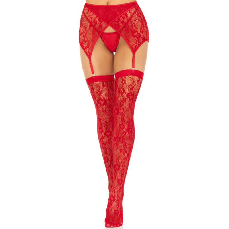 LEG AVENUE - COXAS DE RENDA E CINTO DE LIGAS PRETO
