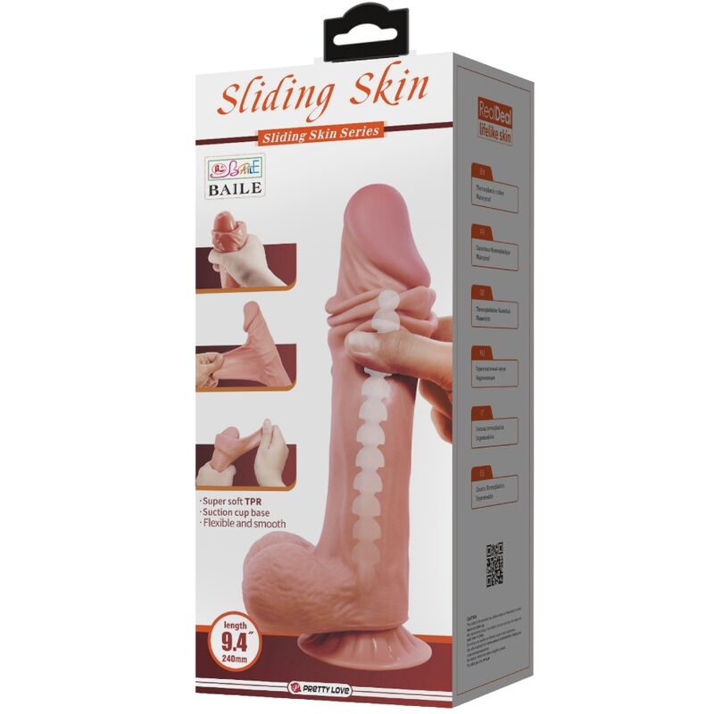 PRETTY LOVE - SLIDING SKIN SERIES REALISTIC DILDO WITH SLIDING SUCTION CUP BROWN SKIN 24 CM