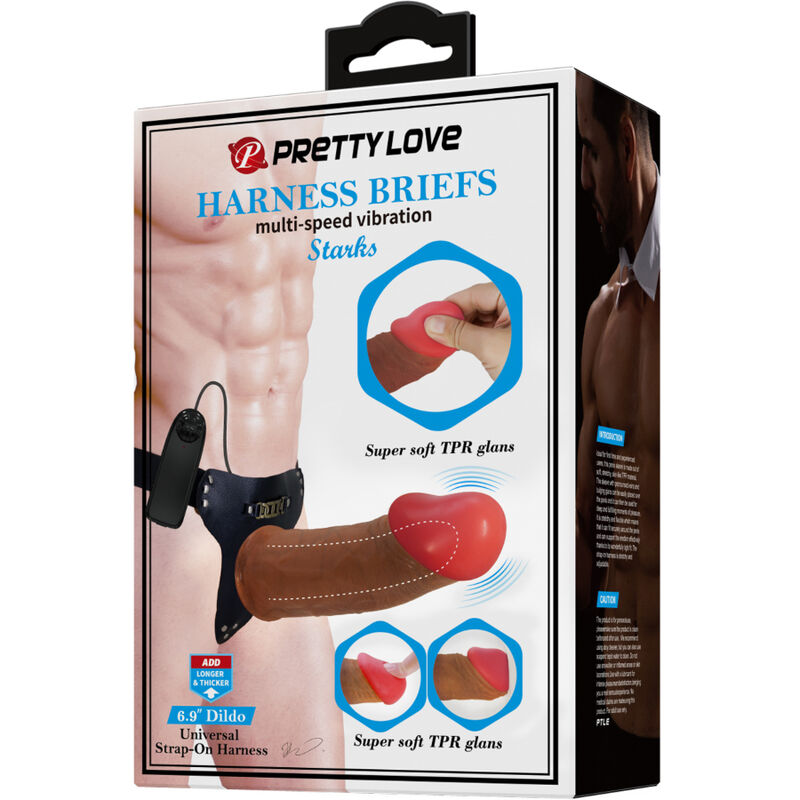 PRETTY LOVE - STARKS MULTI-SPEED VIBRATING DILDO HARNESS 17.5 CM LIGHT BROWN