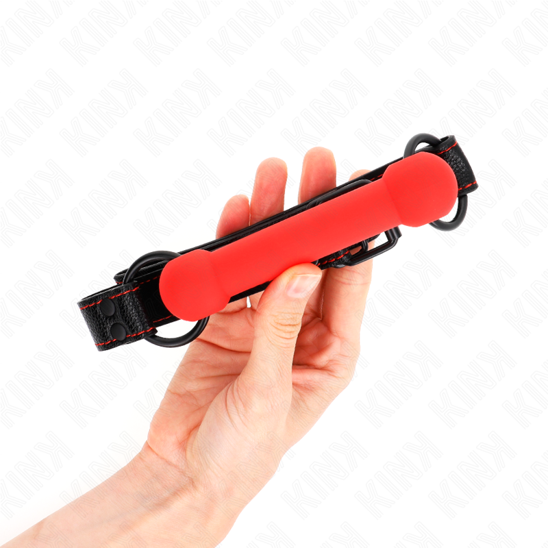 KINK - BONE GAG WITH ADJUSTABLE RED LEATHER STRAP 41-57 CM