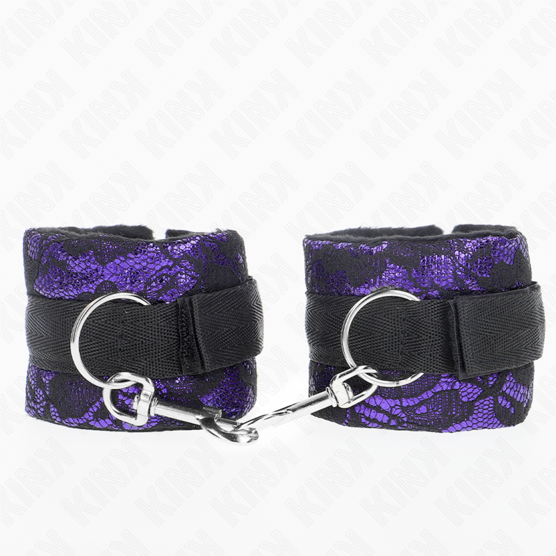 KINK - SHORT VELVET LACE CUFFS &amp; PURPLE/BLACK NYLON BIND 23 X 6.5 CM