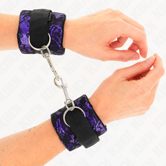 KINK - SHORT VELVET LACE CUFFS &amp; PURPLE/BLACK NYLON BIND 23 X 6.5 CM