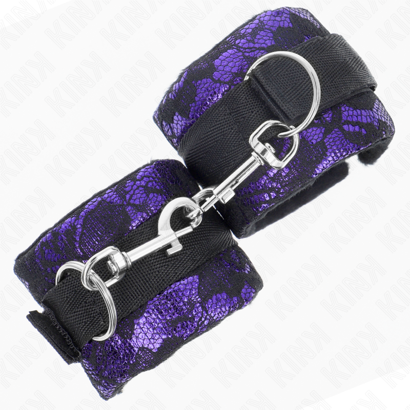 KINK - SHORT VELVET LACE CUFFS &amp; PURPLE/BLACK NYLON BIND 23 X 6.5 CM