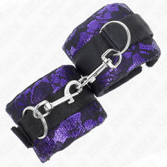 KINK - SHORT VELVET LACE CUFFS &amp; PURPLE/BLACK NYLON BIND 23 X 6.5 CM