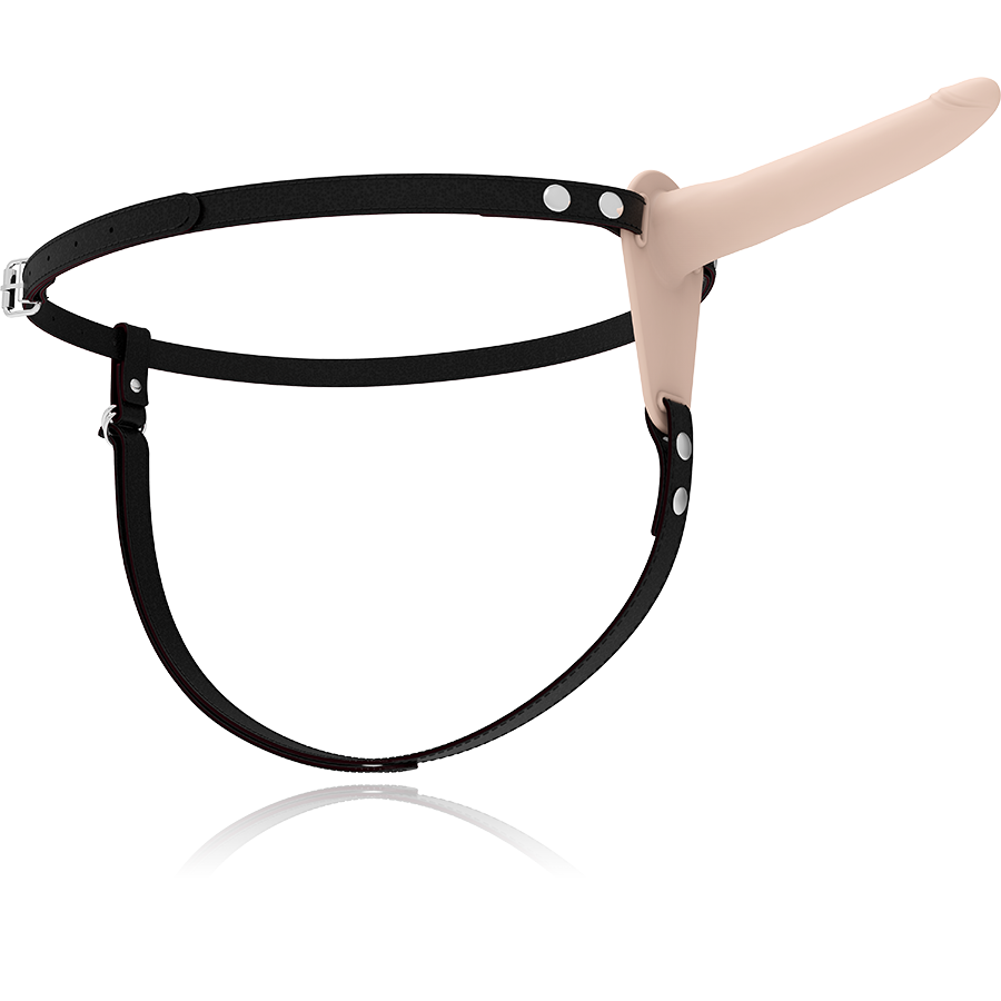 FETISH SUBMISSIVE HARNESS - 15 CM FLESH SILICONE VIBRATOR
