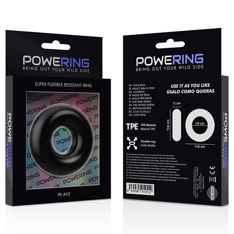 POWERING - SUPER FLEXIBLE AND RESISTANT PENIS RING 4.5 CM BLACK