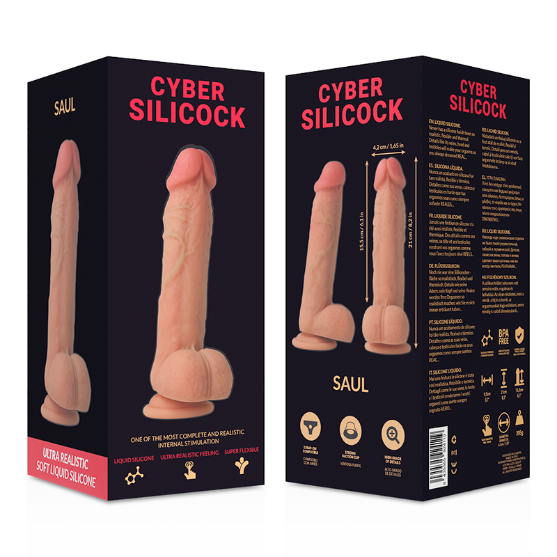 CYBER SILICOCK - SAUL LIQUID SILICONE STRAP-ON WITH 3 FREE RINGS 15.5 CM -O- 4.2 CM