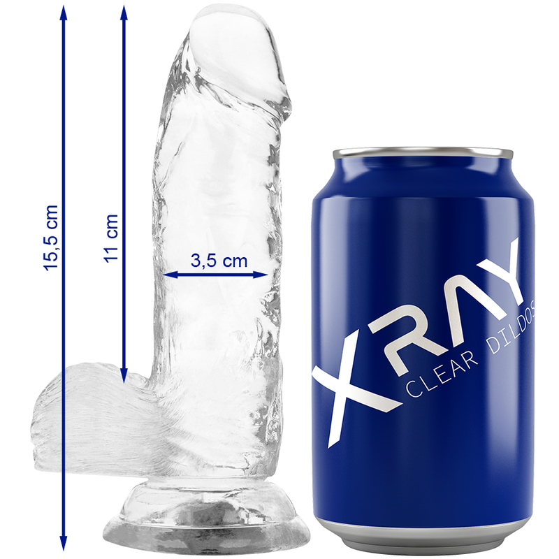 X RAY - SAFETY HARNESS + TRANSPARENT DILDO WITH BALLS 15.5 CM -O- 3.5 CM