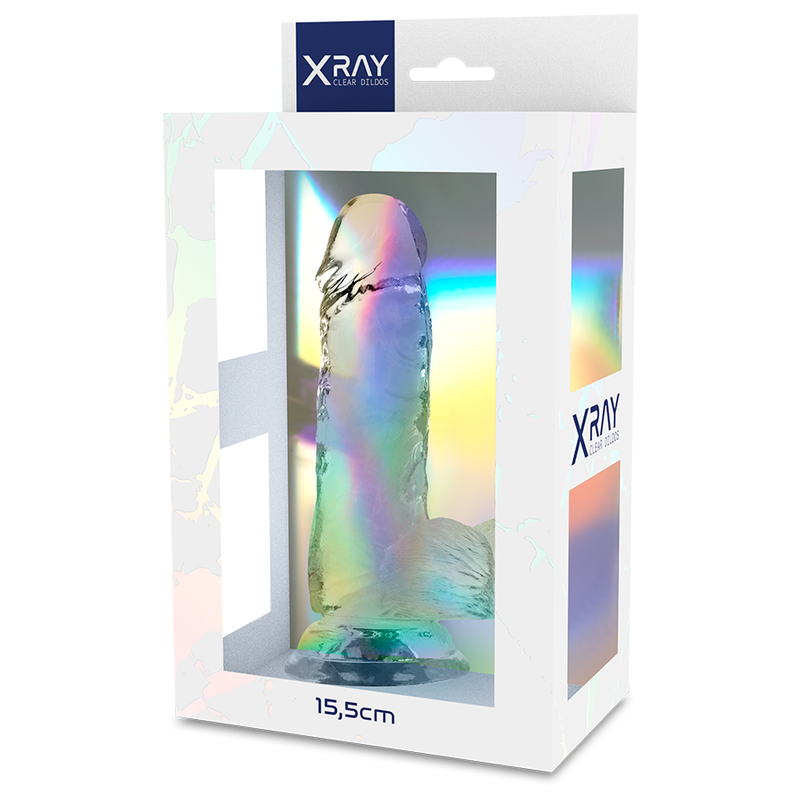 X RAY - SAFETY HARNESS + TRANSPARENT DILDO WITH BALLS 15.5 CM -O- 3.5 CM