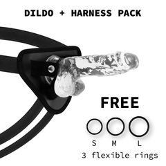 X RAY - SAFETY HARNESS + TRANSPARENT DILDO WITH BALLS 15.5 CM -O- 3.5 CM