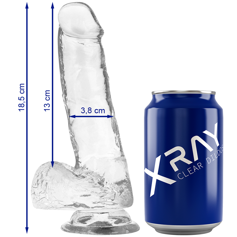 X RAY - HARNESS + TRANSPARENT DILDO WITH BALLS 18.5 CM -O- 3.8 CM