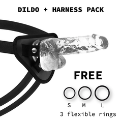 X RAY - HARNESS + TRANSPARENT DILDO WITH BALLS 18.5 CM -O- 3.8 CM