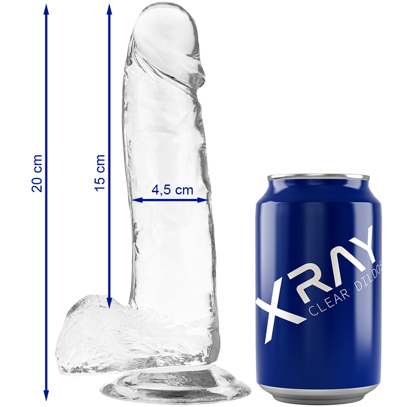 X RAY - HARNESS + TRANSPARENT DILDO WITH BALLS 20 CM -O- 4.5 CM