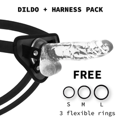 X RAY - HARNESS + TRANSPARENT DILDO WITH BALLS 20 CM -O- 4.5 CM